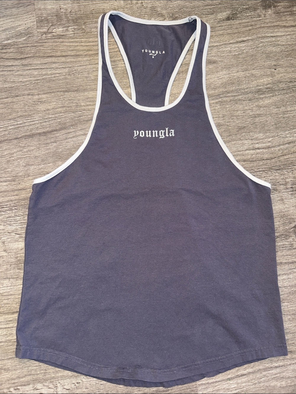 YoungLA Racerback Gym Tank Top Purple Gray Contrast Trim Small